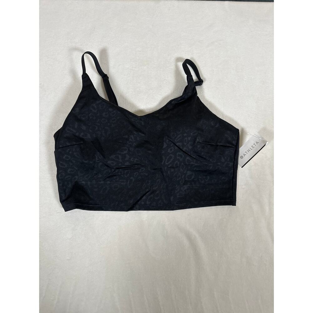 Athleta Black Leopard Print Sports Bra Top Women’s Large Strappy Activewear NWT - Picture 2 of 7